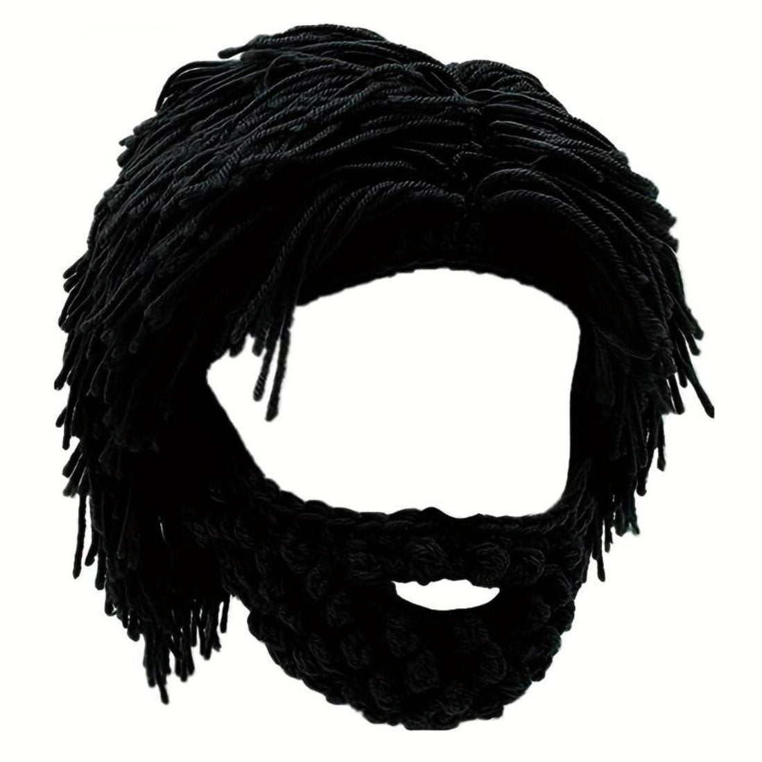 Punk Style Beanie with Attached Straight Hair Wig and Knitted Beard