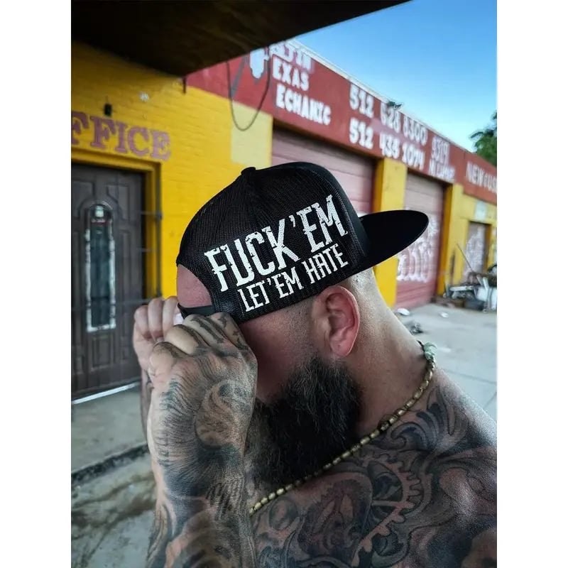LET 'EM HATE Black Hat with White Print - Adjustable Snapback