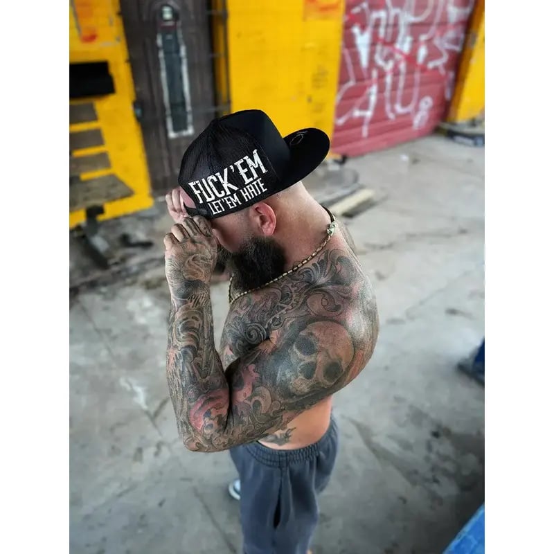 LET 'EM HATE Black Hat with White Print - Adjustable Snapback