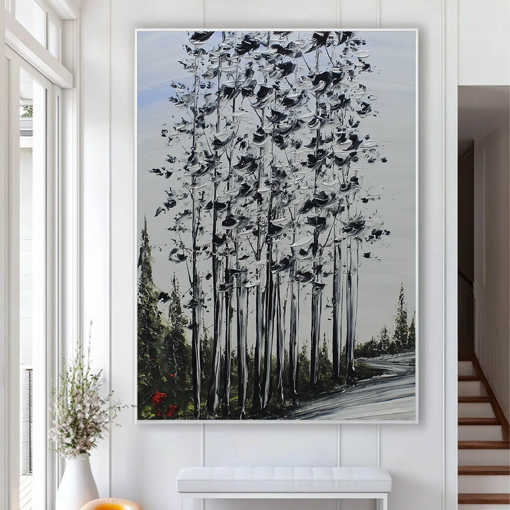 Path Through Woods - Large Modern Impasto Texture Decor Wall Art