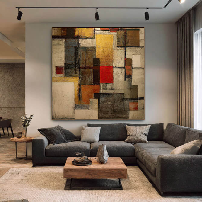 Spacetime Grid - Large Modern Geometric Abstract Wall Art