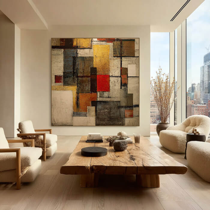 Spacetime Grid - Large Modern Geometric Abstract Wall Art