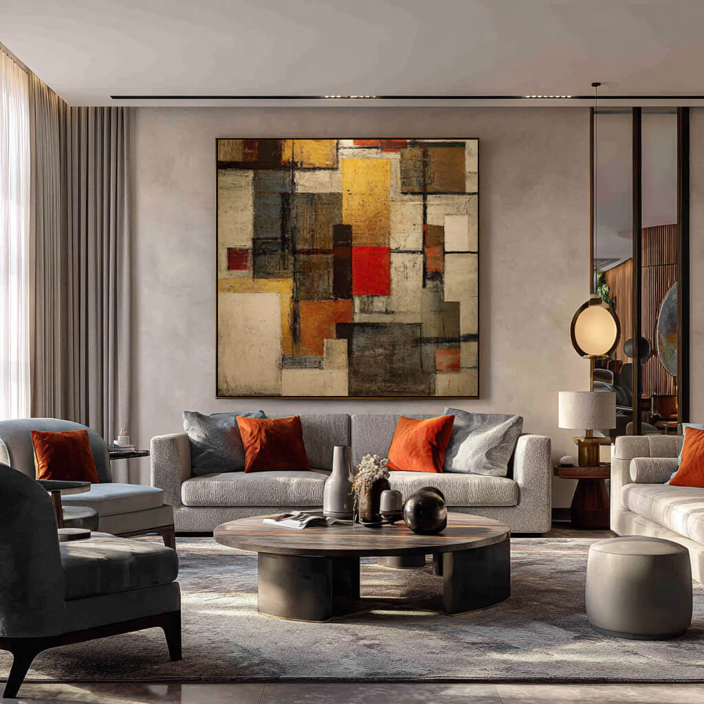 Spacetime Grid - Large Modern Geometric Abstract Wall Art